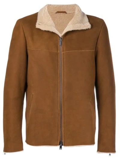 Desa Collection Shearling Lined Jacket In Brown