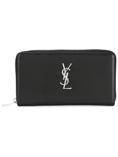 Saint Laurent Monogram Zip-up Leather Wallet In Black