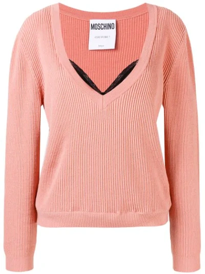Moschino Layered Ribbed Knit Sweater In Pink