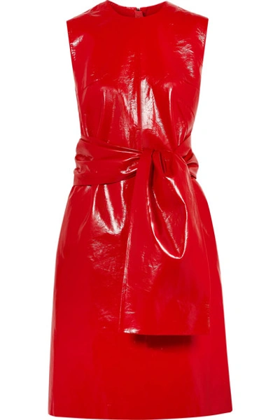 Msgm Knotted Faux Glossed-leather Dress In Red
