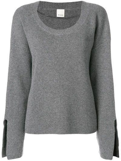 Pinko Ribbed Slit Cuff Sweater In Grey