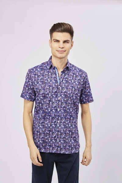 Luchiano Visconti Purple Floral Shirt In Multi
