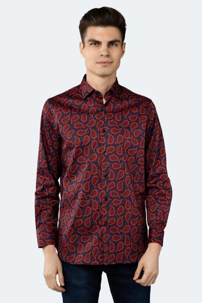 Luchiano Visconti Black And Purple With Bright Red Paisley Shirt In Multi