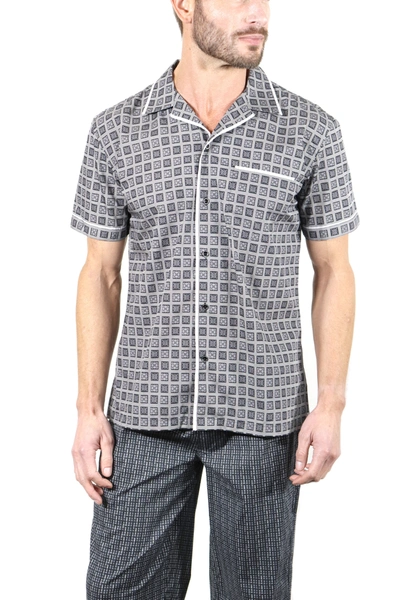 Luchiano Visconti Black & Grey Medallion Check Short Sleeve Top In Multi