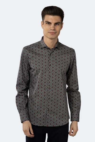 Luchiano Visconti Leo Royal Blue With Mint Green And Orange Floral Jacquard Shirt In Multi