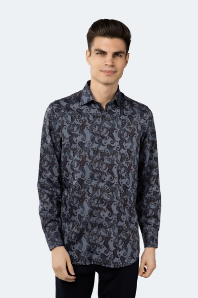 Luchiano Visconti Navy Herringbone Jacquard Woven With Paisley Shirt In Multi