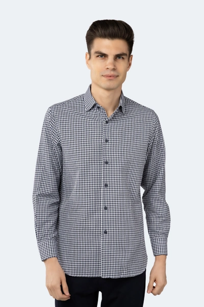 Luchiano Visconti Navy And White Jacquard Square Swirl Design Shirt In Multi