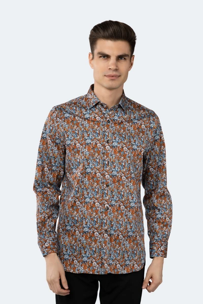 Luchiano Visconti Orange, Multi Blue And White Musical Note Shirt