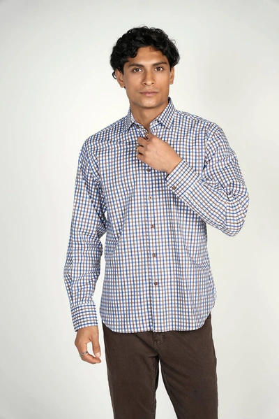 Luchiano Visconti Everyday Brown Navy Plaid Shirt In Multi
