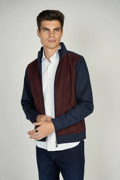 Luchiano Visconti Navy Suede Jacket In Multi
