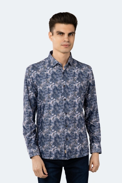 Luchiano Visconti Navy, Beige, Teal Check And Circle Shirt In Multi