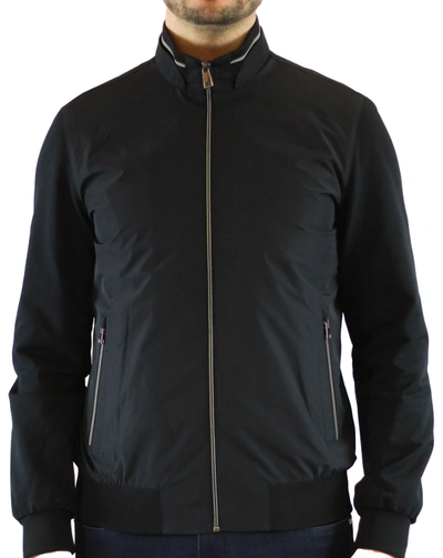 Luchiano Visconti Navy Knit Arms Bomber Jacket With Nanotech Body In Blue