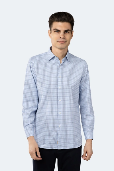 Luchiano Visconti White, Blue And Navy Plaid Jacquard Shirt In Multi