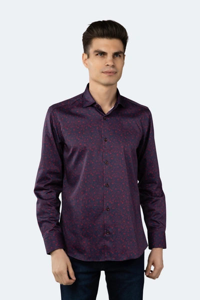 Luchiano Visconti Leo Burgundy And Navy Splatter Jacquard Shirt In Multi