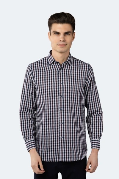 Luchiano Visconti Navy, Burgundy And White Plaid Jacquard Woven Shirt In Multi