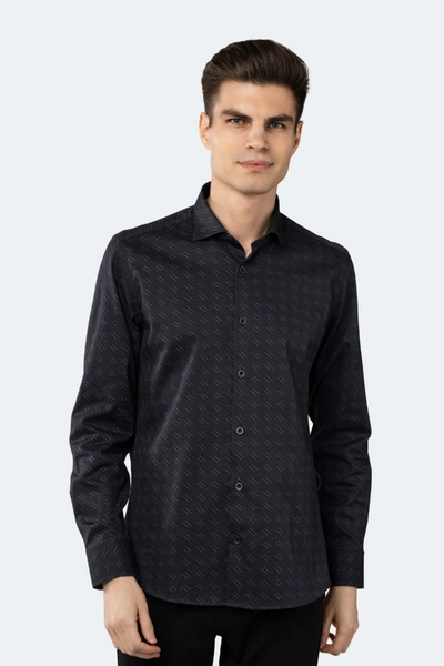 Luchiano Visconti Leo Black Jacquard With Grey Daggers And Dots Shirt In Multi