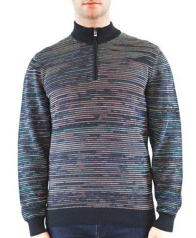 Luchiano Visconti Navy With Peach Multicolor Stripes, 3/4 Zip