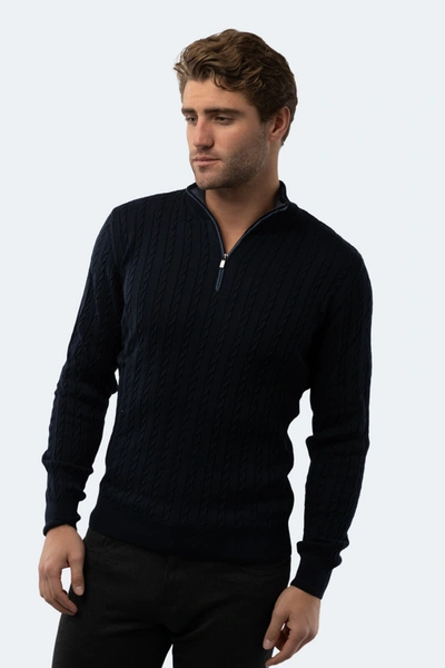 Luchiano Visconti Navy Knit Quarter Zip In Blue