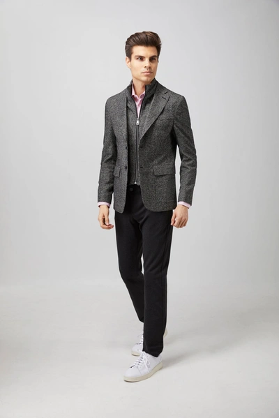 Luchiano Visconti Black And White Zip Up Houndstooth Sportcoat In Multi