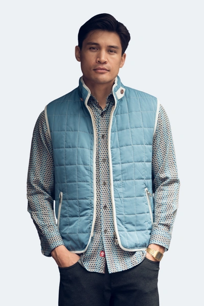 Luchiano Visconti Denim Blue Quilted Zip Up Vest In Multi