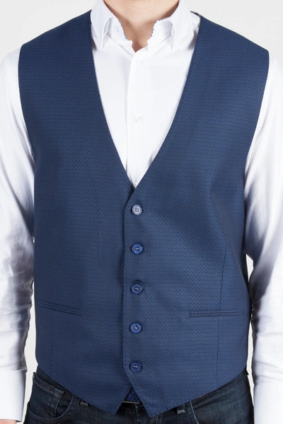 Luchiano Visconti Navy Jacquard Formal Vest In Multi