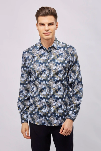 Luchiano Visconti Navy With White Checks, Boxes, And Circles Shirt In Multi