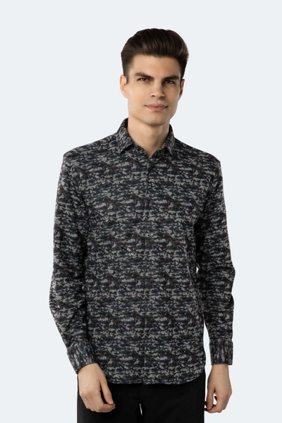 Luchiano Visconti Grey, Navy, Green Camouflage Knit Shirt In Multi
