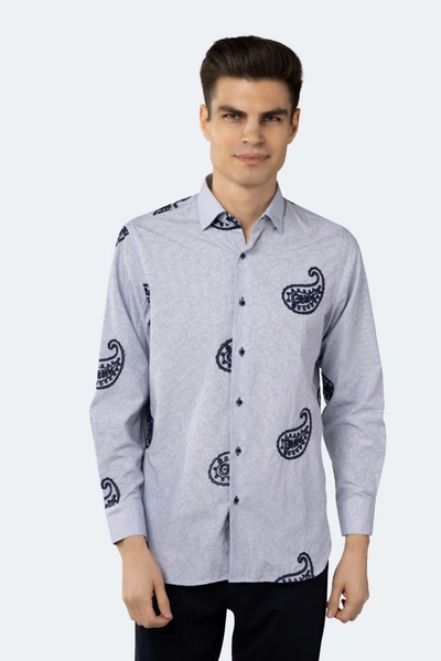 Luchiano Visconti Blue And White Stripe Paisley Shirt In Multi