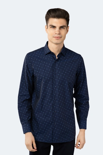 Luchiano Visconti Navy And Egyptian Blue Check Jacquard Woven Shirt In Multi