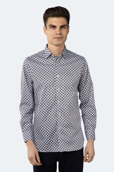 Luchiano Visconti White With Navy Floral Shirt In Multi