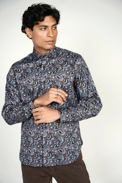 Luchiano Visconti Colorful Black Swirl Shirt Signature Collection In Multi