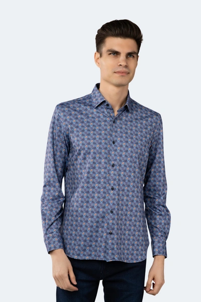 Luchiano Visconti Aqua, Navy, Yellow And White Circular Shirt In Multi