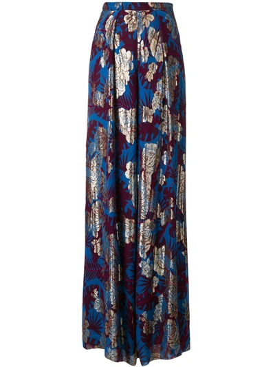 Talbot Runhof Metallic Floral Wide-leg Trousers In Blue