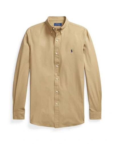 Polo Ralph Lauren Custom Fit Stretch Poplin Shirt Man Shirt Sand Size L Cotton, Elastane In Beige