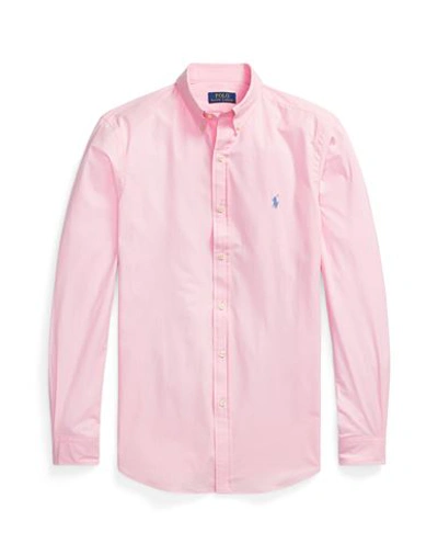 Polo Ralph Lauren Custom Fit Stretch Poplin Shirt Man Shirt Pink Size L Cotton, Elastane