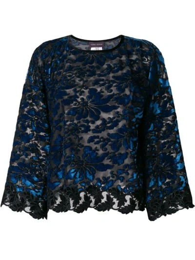 Talbot Runhof Floral Velvet Tapestry Top In Blue