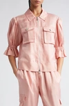 Cinq À Sept Holly Ruffle Sleeve Jacket In Pink Poppy