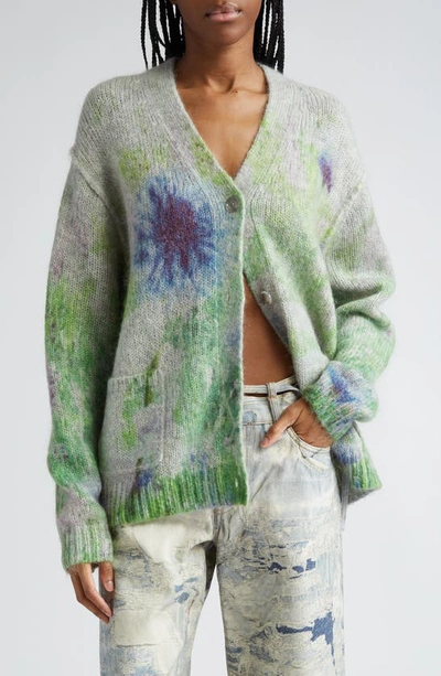 Acne Studios Kudmille Animation Print Wool & Mohair Blend V-neck Cardigan In Grey