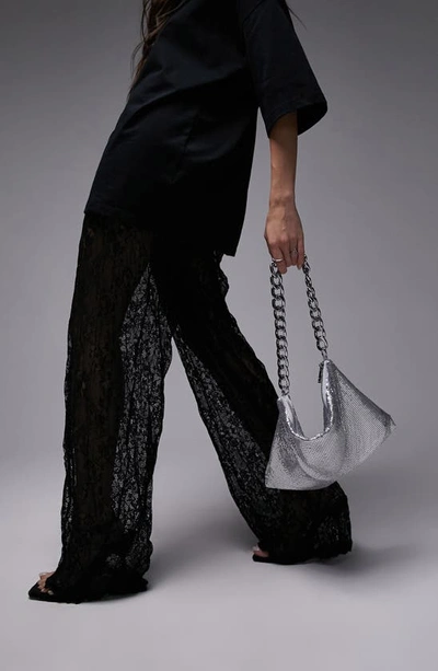Topshop Slouchy Mesh Shoulder Bag In Silver
