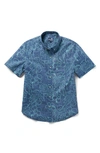 Reyn Spooner Monstera Ink Tailored Fit Short Sleeve Button-down Shirt In Dress Blues