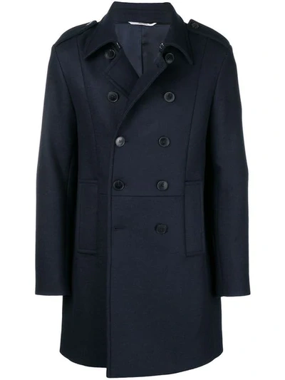 Valentino Double Breasted Peacoat In Blue