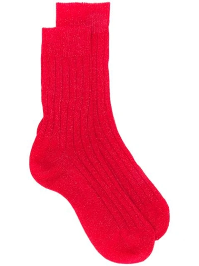 Paris Texas Shimmer Socks - Red