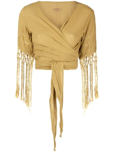 Caravana Wrap Top With Fringe Sleeves In Yellow