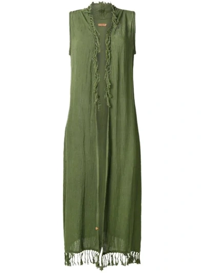 Caravana Sleeveless Open Long Vest In Green