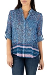 Kut From The Kloth Jasmine Chiffon Button-up Shirt In Torre Border Blue Heaven