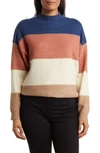 H Halston Stripe Mock Neck Sweater In Z/dnu Medium Denim Blue Combo