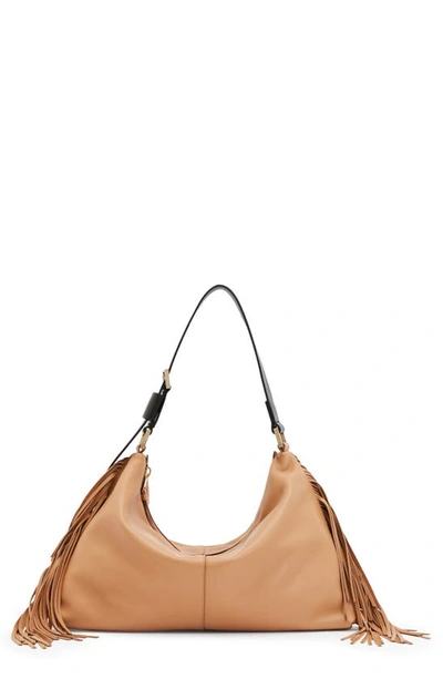 Allsaints Edbury Fringe Leather Shoulder Bag In Brown