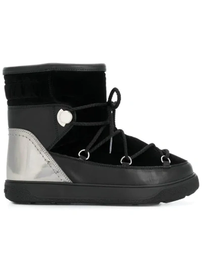 Moncler Stephanie Leather-trimmed Velvet Boots In Black