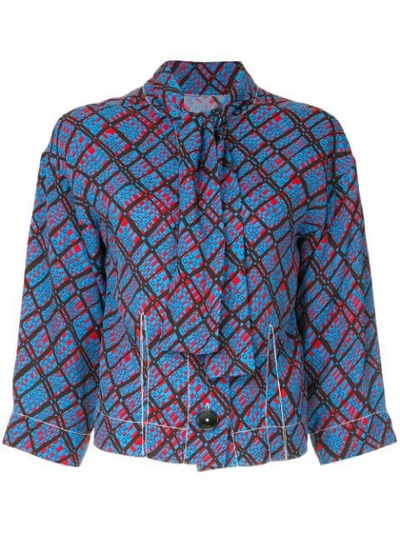 Marni Contrast Print Fitted Blouse In Blue