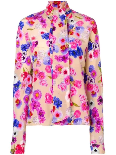 Natasha Zinko Pussy Bow Floral Blouse In Pink